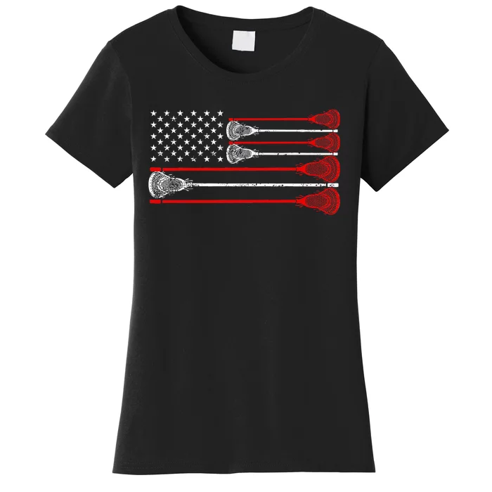 Vintage Usa American Flag Lacrosse Player Women's T-Shirt