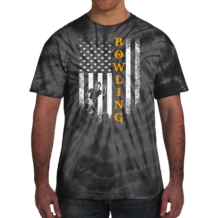 Vintage Usa American Flag Bowling Player Silhouette Funny Gift Tie-Dye T-Shirt