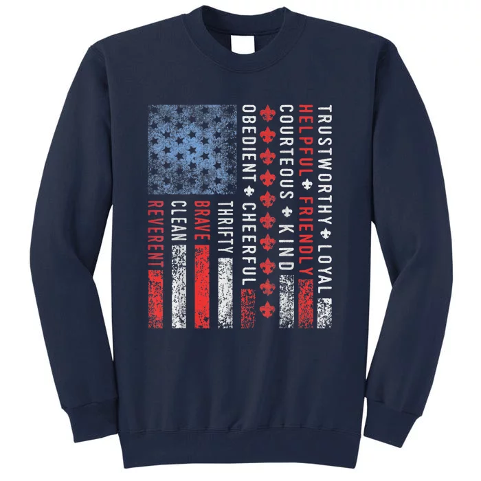 Vintage US America Flag Scouting Scout Law Tall Sweatshirt