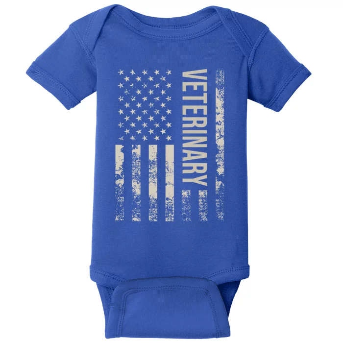 Vintage Us American Flag Veterinary Cute Gift Baby Bodysuit