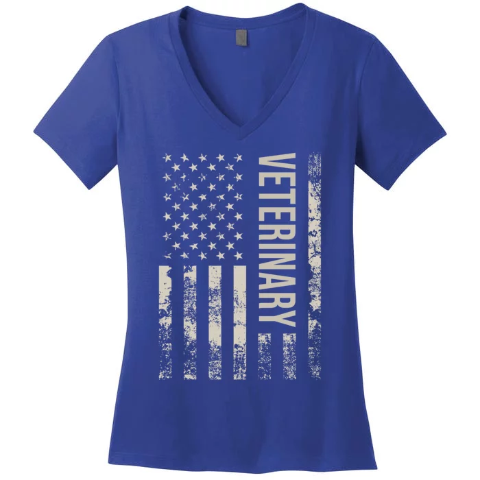 Vintage Us American Flag Veterinary Cute Gift Women's V-Neck T-Shirt