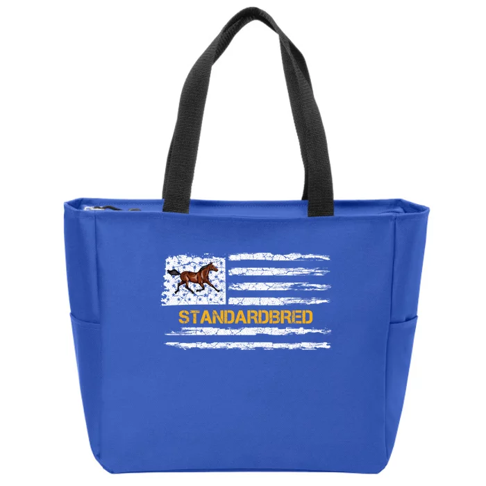 Vintage Usa American Flag Standardbred Horse Riding Lover Cool Gift Zip Tote Bag