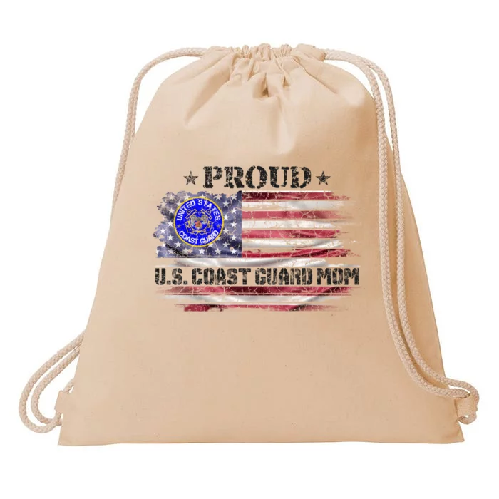 Vintage Usa American Flag Proud Us Coast Guard Veteran Mom Funny Gift Drawstring Bag