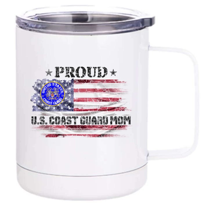 Vintage Usa American Flag Proud Us Coast Guard Veteran Mom Funny Gift Front & Back 12oz Stainless Steel Tumbler Cup