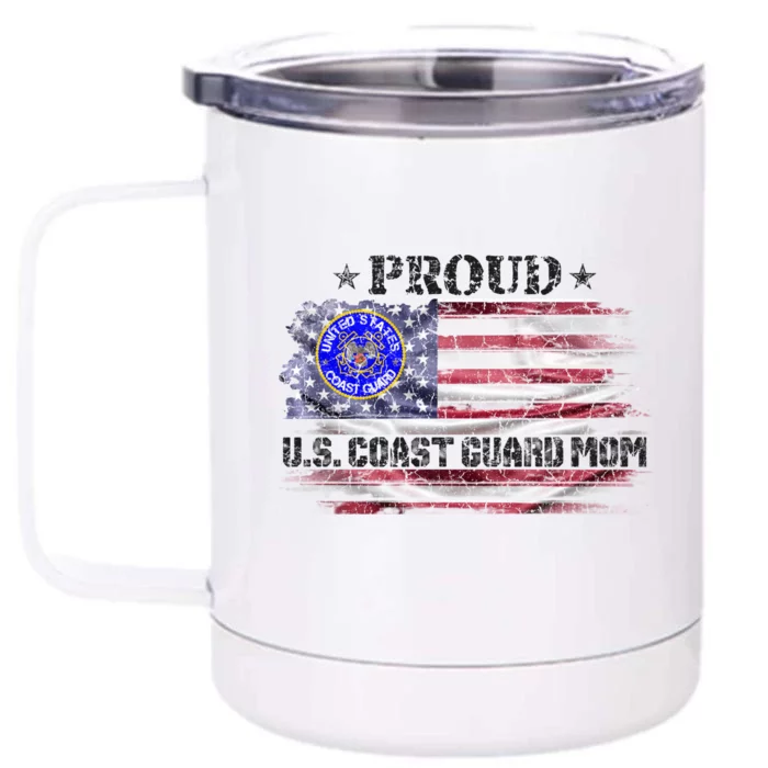 Vintage Usa American Flag Proud Us Coast Guard Veteran Mom Funny Gift Front & Back 12oz Stainless Steel Tumbler Cup