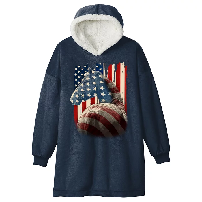 Vintage USA American Flag Horse Hooded Wearable Blanket