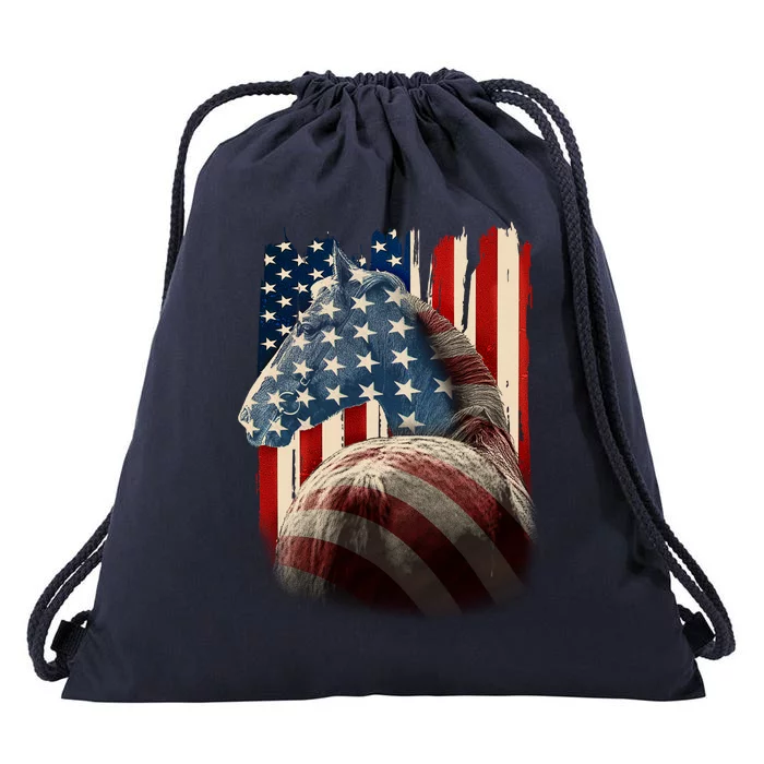 Vintage USA American Flag Horse Drawstring Bag