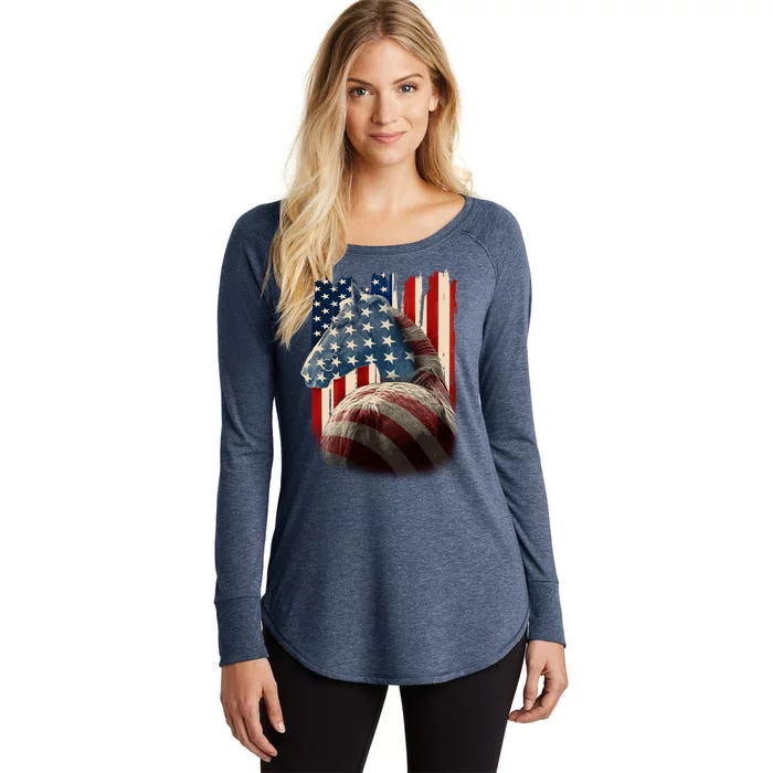 Vintage USA American Flag Horse Women's Perfect Tri Tunic Long Sleeve Shirt