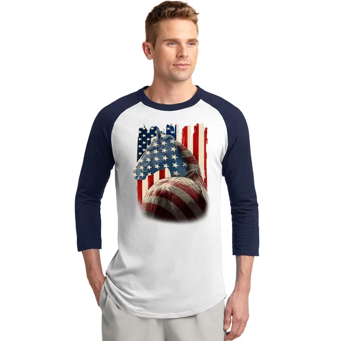 Vintage USA American Flag Horse Baseball Sleeve Shirt