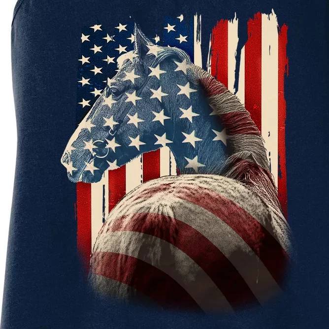 Vintage USA American Flag Horse Women's Racerback Tank