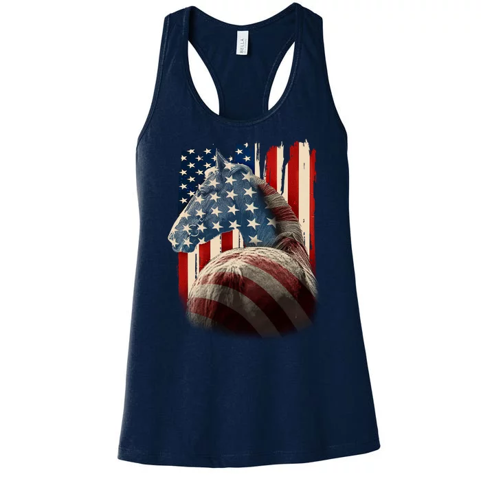 Vintage USA American Flag Horse Women's Racerback Tank