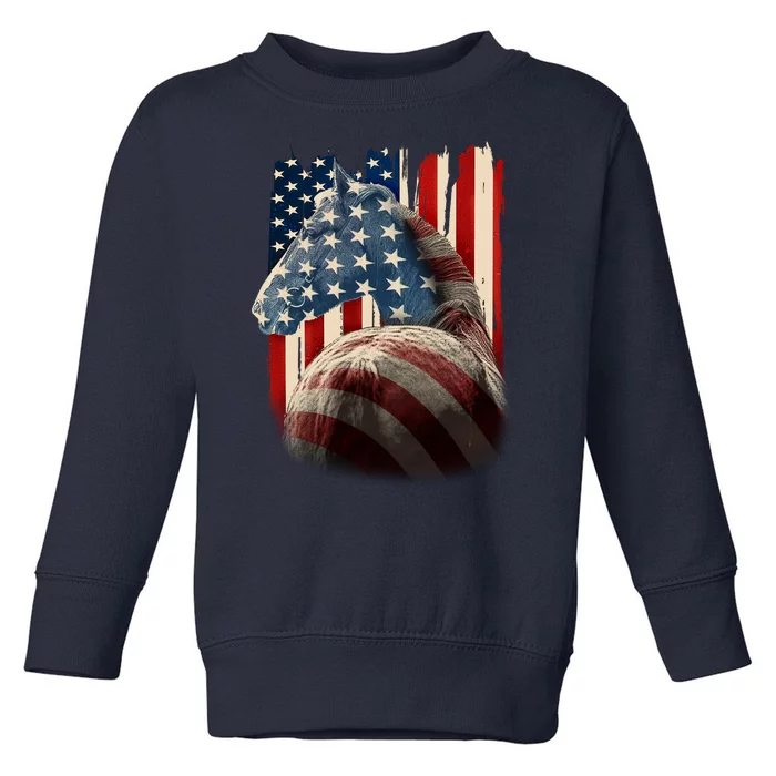 Vintage USA American Flag Horse Toddler Sweatshirt