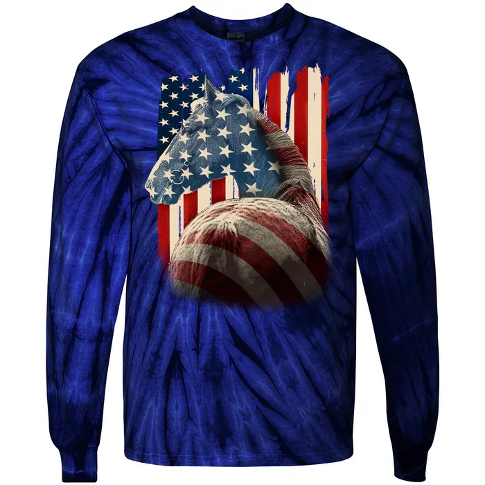 Vintage USA American Flag Horse Tie-Dye Long Sleeve Shirt