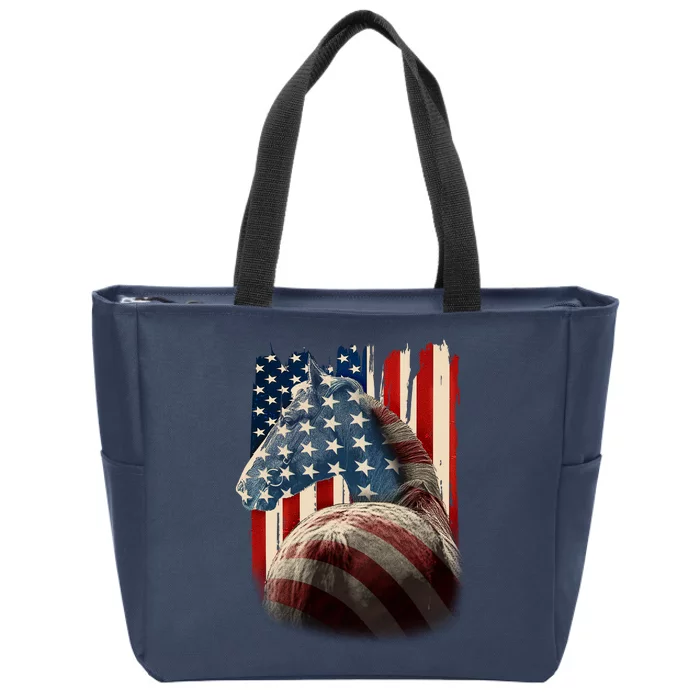 Vintage USA American Flag Horse Zip Tote Bag