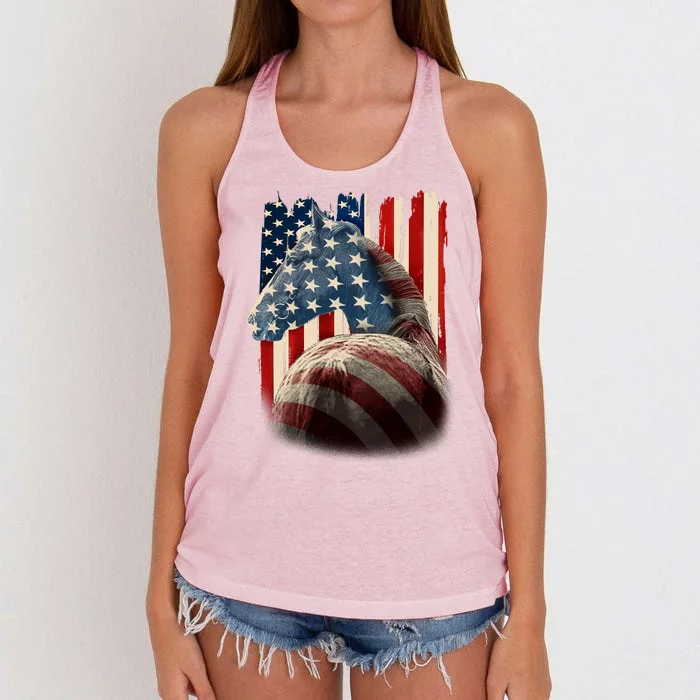 Vintage USA American Flag Horse Women's Knotted Racerback Tank