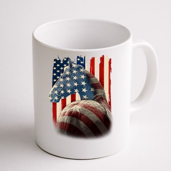 Vintage USA American Flag Horse Front & Back Coffee Mug