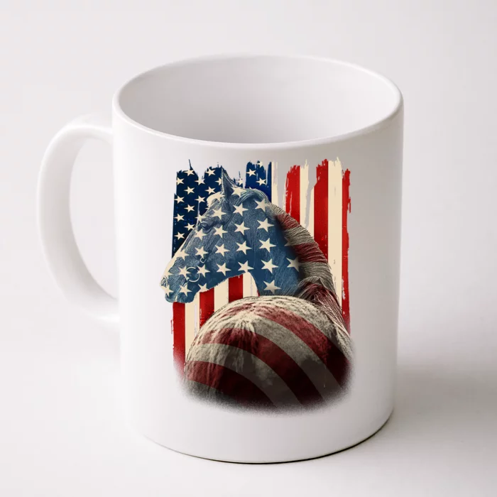 Vintage USA American Flag Horse Front & Back Coffee Mug