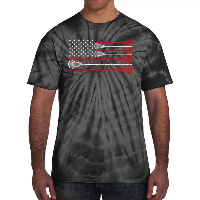 Vintage Usa American Flag Lacrosse Player Lover Tie-Dye T-Shirt