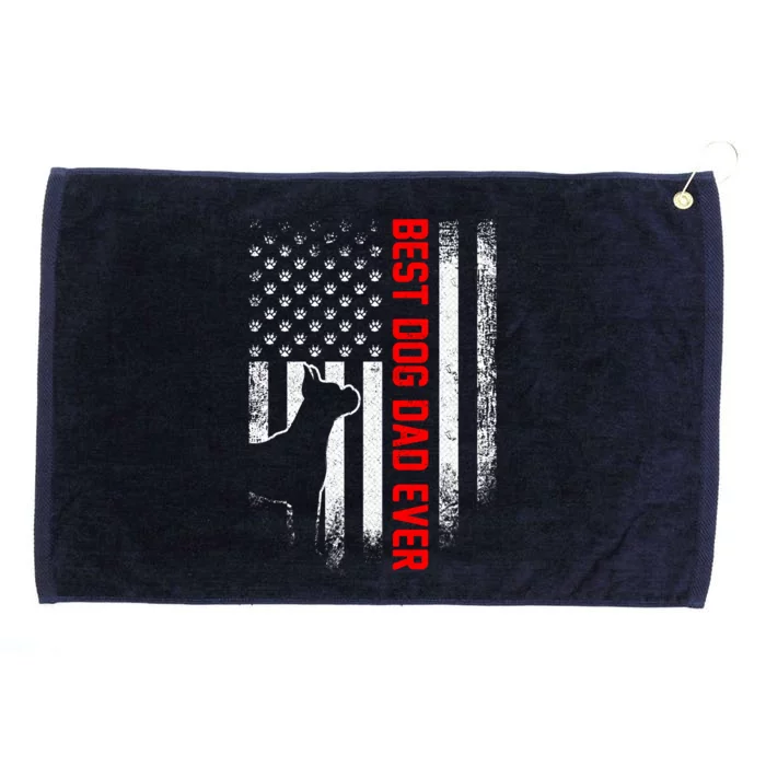 Vintage Usa American Flag Best Boxer Dog Dad Ever Silhouette Gift Grommeted Golf Towel