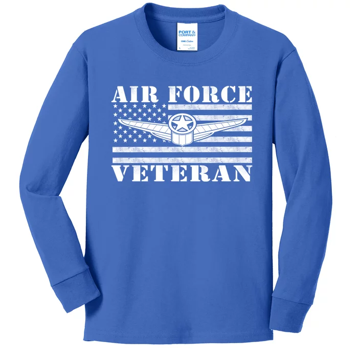 Veteran Us Air Force Gift American Flag Veterans Top Cool Gift Kids Long Sleeve Shirt