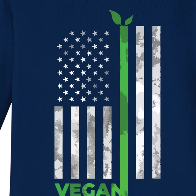 Vegan Usa American Flag Vegetarian Farming Baby Long Sleeve Bodysuit