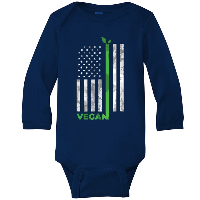 Vegan Usa American Flag Vegetarian Farming Baby Long Sleeve Bodysuit