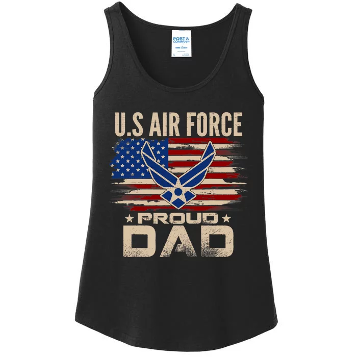 Vintage U.S Air Force Proud Dad With American Flag Ladies Essential Tank