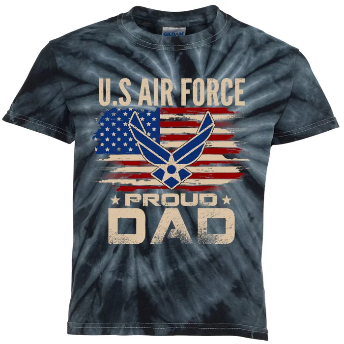 Vintage U.S Air Force Proud Dad With American Flag Kids Tie-Dye T-Shirt