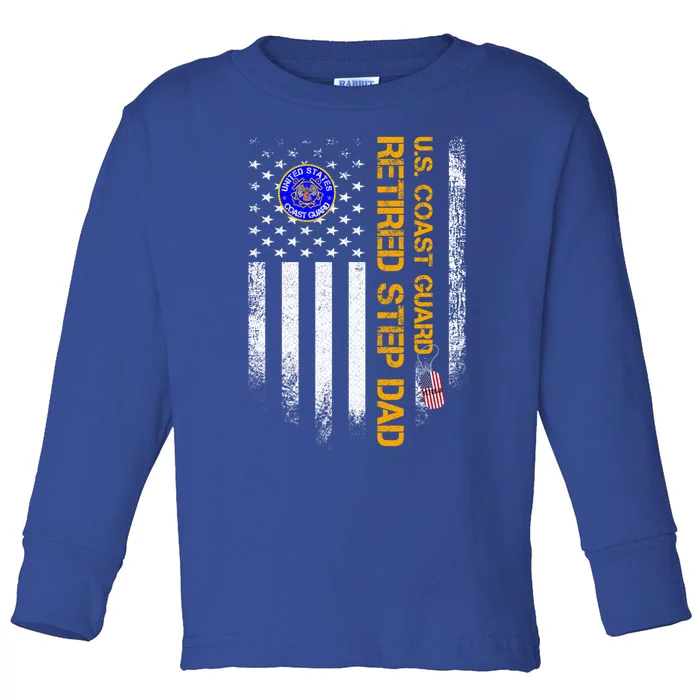 Vintage Usa American Flag Coast Guard Proud Retired Step Dad Great Gift Toddler Long Sleeve Shirt