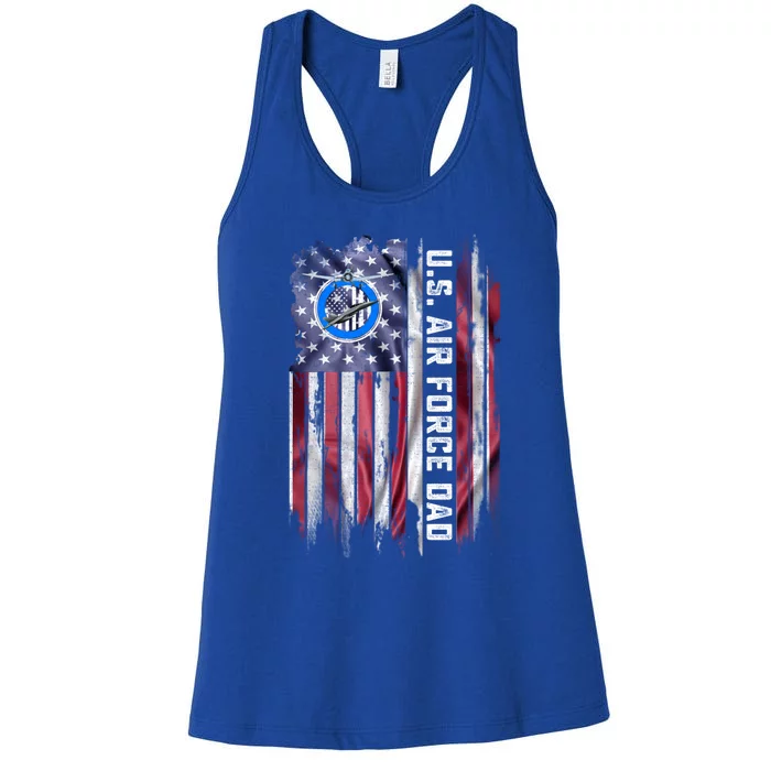 Vintage Usa American Flag Proud Air Force Veteran Dad Funny Gift Women's Racerback Tank