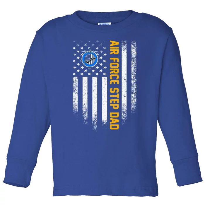 Vintage Usa American Flag Proud Air Force Veteran Step Dad Cute Gift Toddler Long Sleeve Shirt