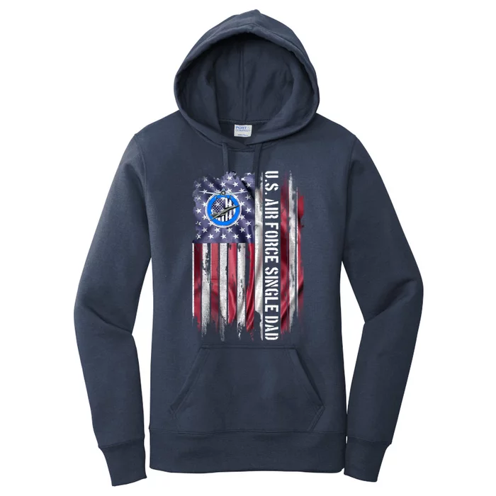 Vintage Usa American Flag Proud Air Force Veteran Single Dad Cool Gift Women's Pullover Hoodie