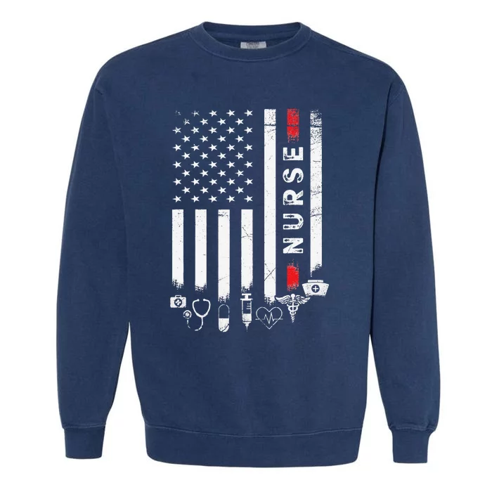 Vintage USA American Flag VA Nurse Patriotic Funny Nurse Day Garment-Dyed Sweatshirt