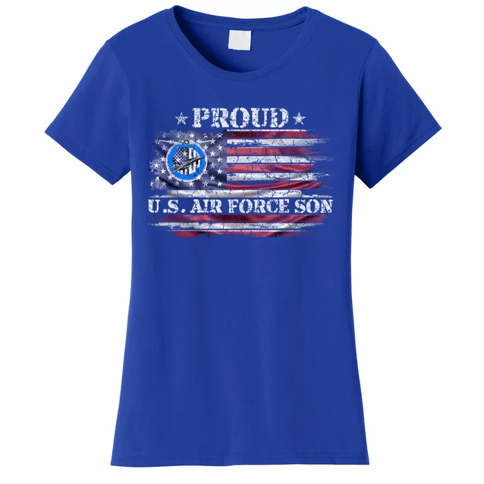 Vintage Usa American Flag Proud Air Force Veteran Son Funny Gift Women's T-Shirt