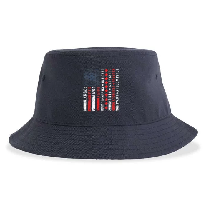 Vintage US America Flag Scouting Law Sustainable Bucket Hat