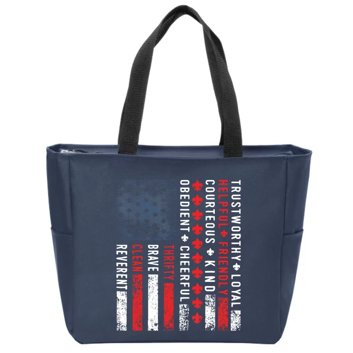 Vintage US America Flag Scouting Law Zip Tote Bag