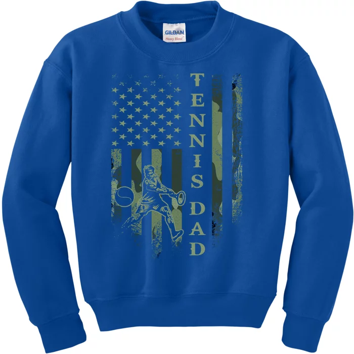 Vintage Usa American Camo Flag Proud Tennis Dad Silhouette Funny Gift Kids Sweatshirt