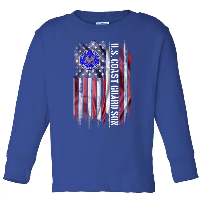 Vintage Usa American Flag Proud Us Coast Guard Veteran Son Cute Gift Toddler Long Sleeve Shirt