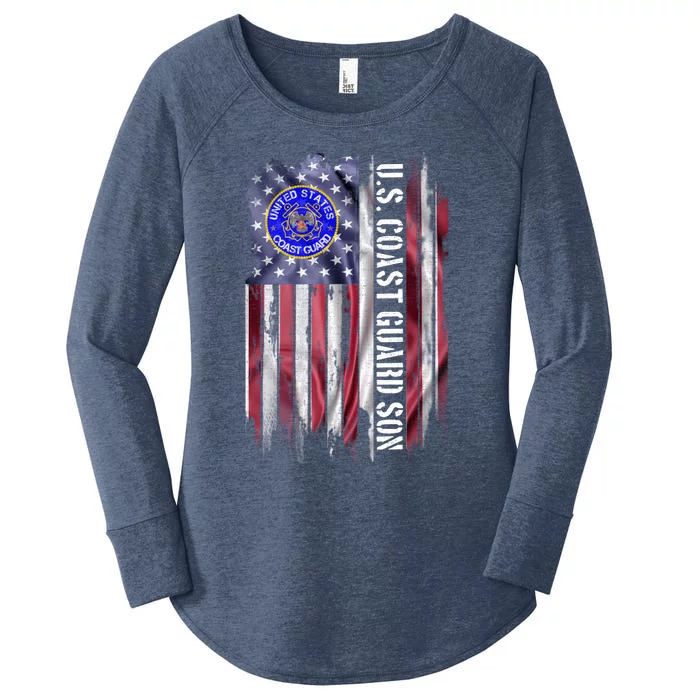 Vintage Usa American Flag Proud Us Coast Guard Veteran Son Cute Gift Women's Perfect Tri Tunic Long Sleeve Shirt