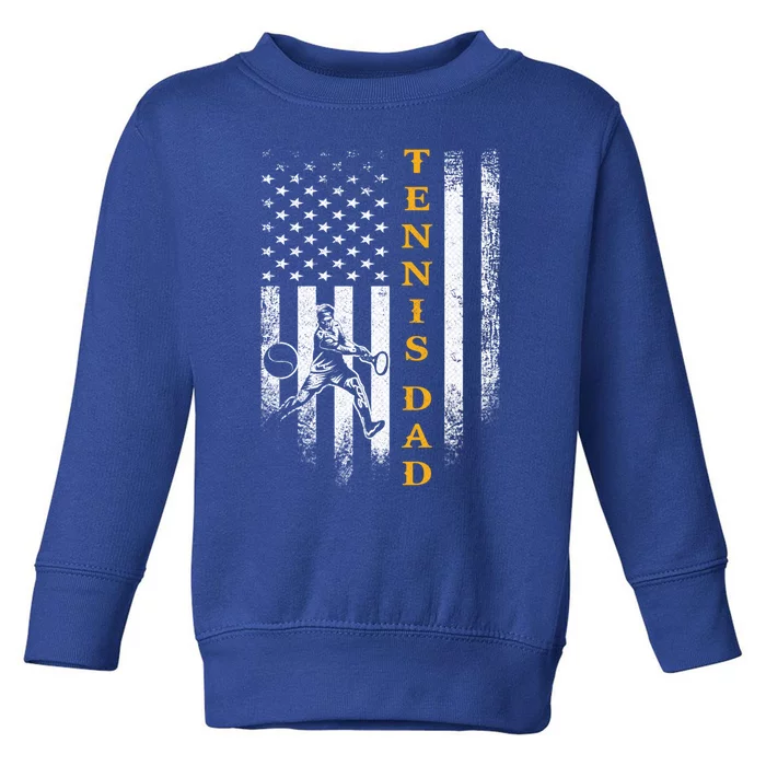 Vintage Usa American Flag Proud Tennis Dad Silhouette Funny Gift Toddler Sweatshirt