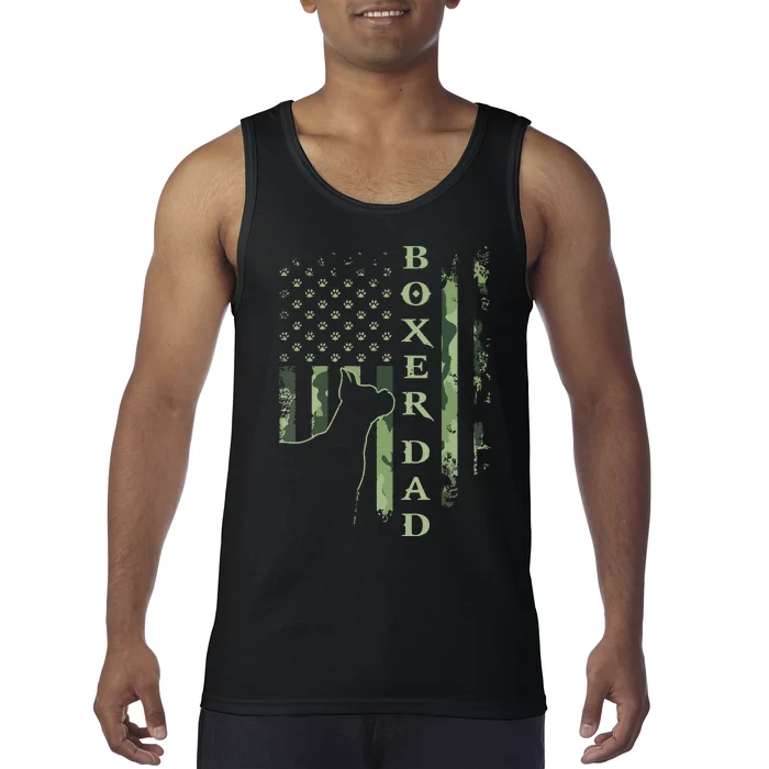 Vintage USA American Camo Flag Proud Boxer Dad Silhouette Tank Top