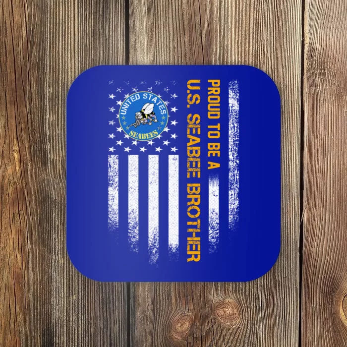 Vintage Usa American Flag Proud To Be A Us Seabee Brother Funny Gift Coaster