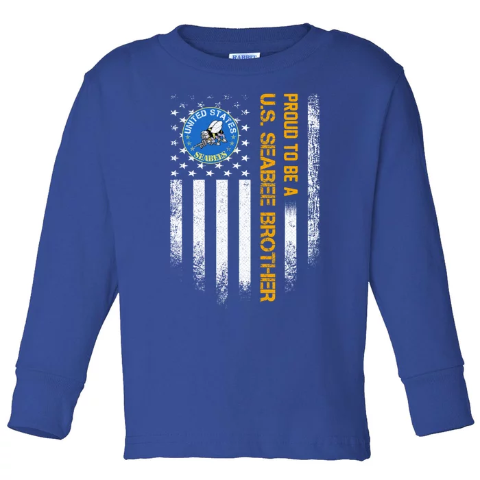 Vintage Usa American Flag Proud To Be A Us Seabee Brother Funny Gift Toddler Long Sleeve Shirt