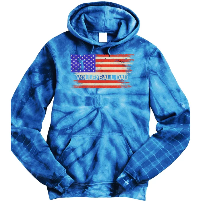 Vintage Usa American Flag Proud Volleyball Dad Silhouette Gift Tie Dye Hoodie