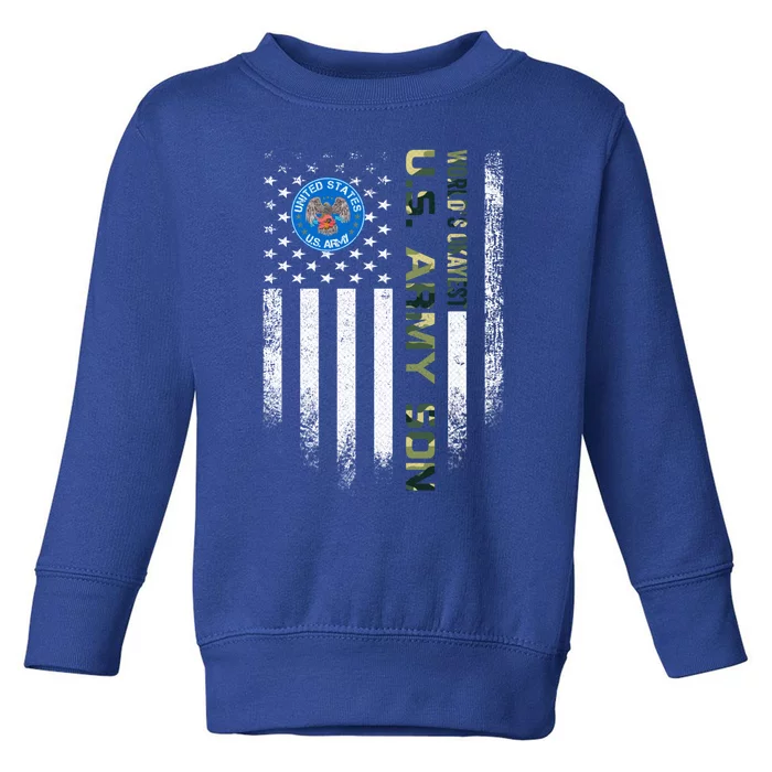 Vintage Usa American Flag Worlds Okayest Army Veteran Son Cute Gift Toddler Sweatshirt