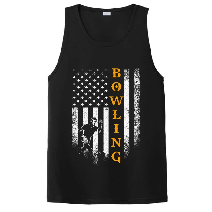 Vintage Usa American Flag Bowling Player Silhouette Funny Cool Gift Performance Tank