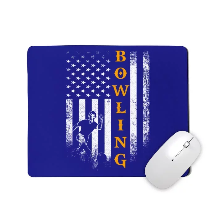 Vintage Usa American Flag Bowling Player Silhouette Funny Cool Gift Mousepad