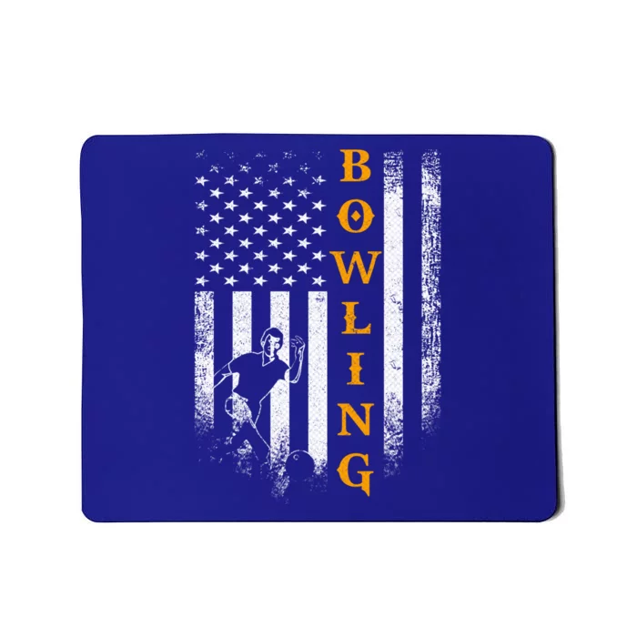 Vintage Usa American Flag Bowling Player Silhouette Funny Cool Gift Mousepad