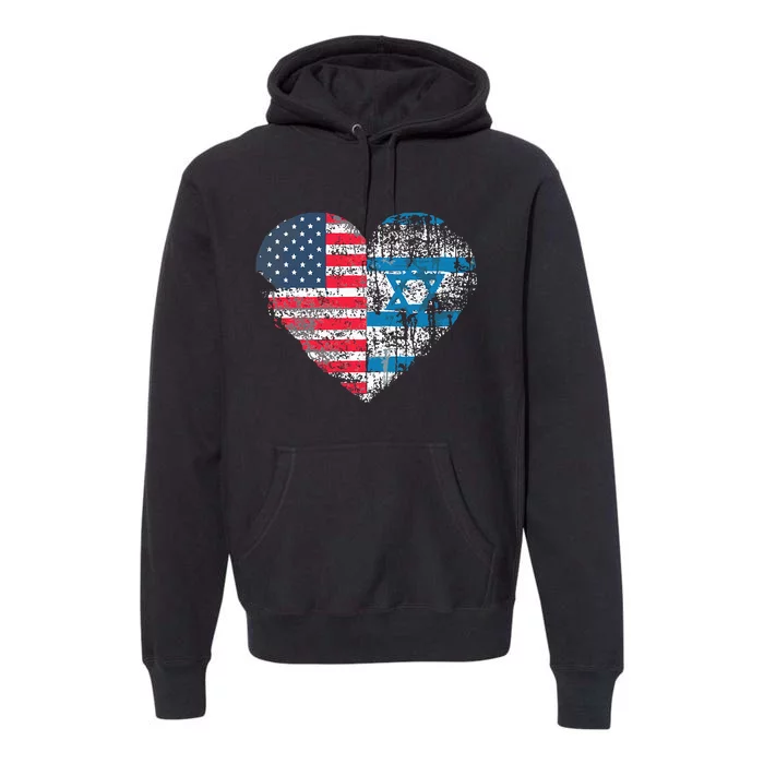 Vintage USA And israel Flag Jewish Star of David Israel Premium Hoodie