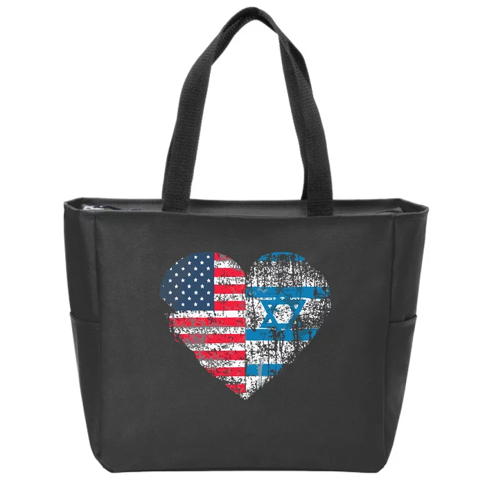 Vintage USA And israel Flag Jewish Star of David Israel Zip Tote Bag